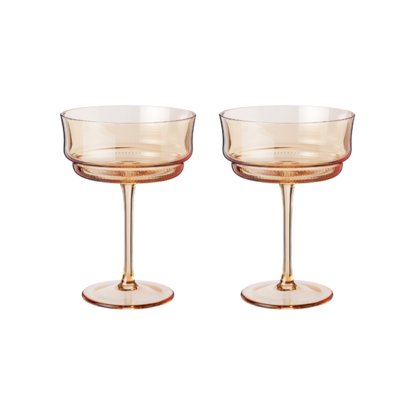 TWINE Tulip Amber-Tinted Glass Stemmed Cocktail Coupes - Set of 2